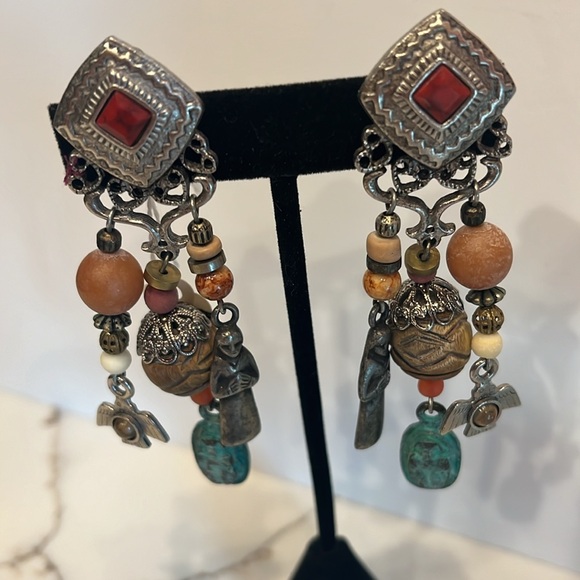 Vintage Robert Rose Signed Native American Earrings. Detailed unique Clip-on - Picture 7 of 13